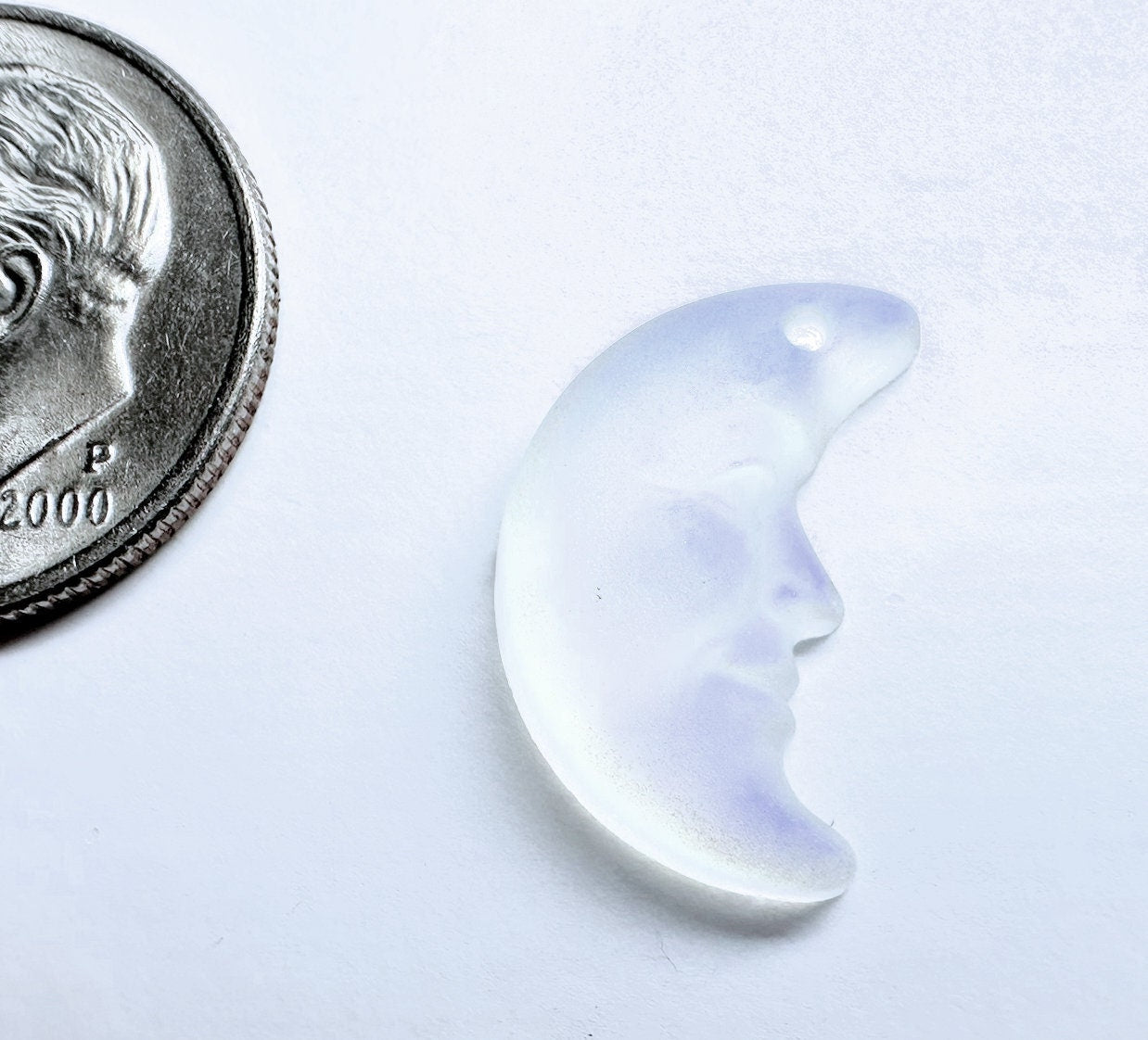 Matte Blue Glacier Crystal Glass Crescent Moon Pendant: 16x11mm (1 pc)