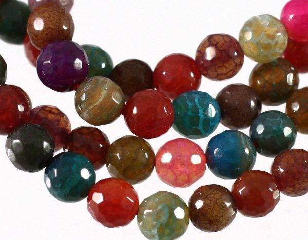 Multicolor Agate & Quartz Crystal Faceted Round Beads 6mm — 1 Strand (67 beads)