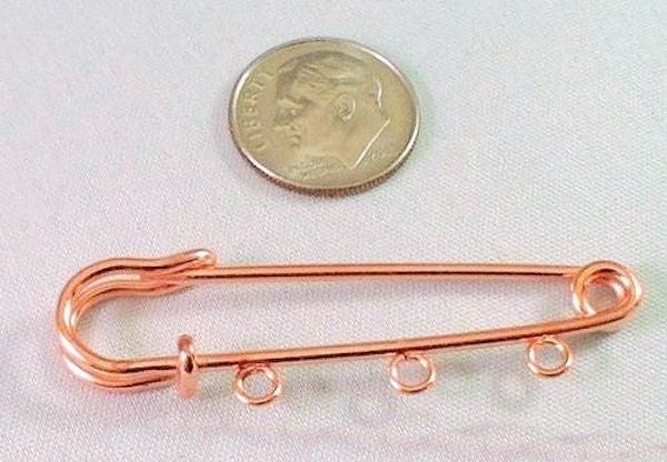 Kilt Pin, Copper Plated Brass, 2 inch, 3 Loops, Charm Holder