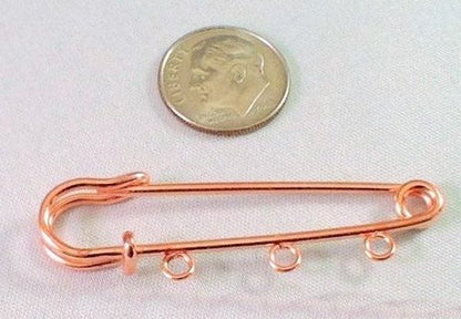 Kilt Pin, Copper Plated Brass, 2 inch, 3 Loops, Charm Holder