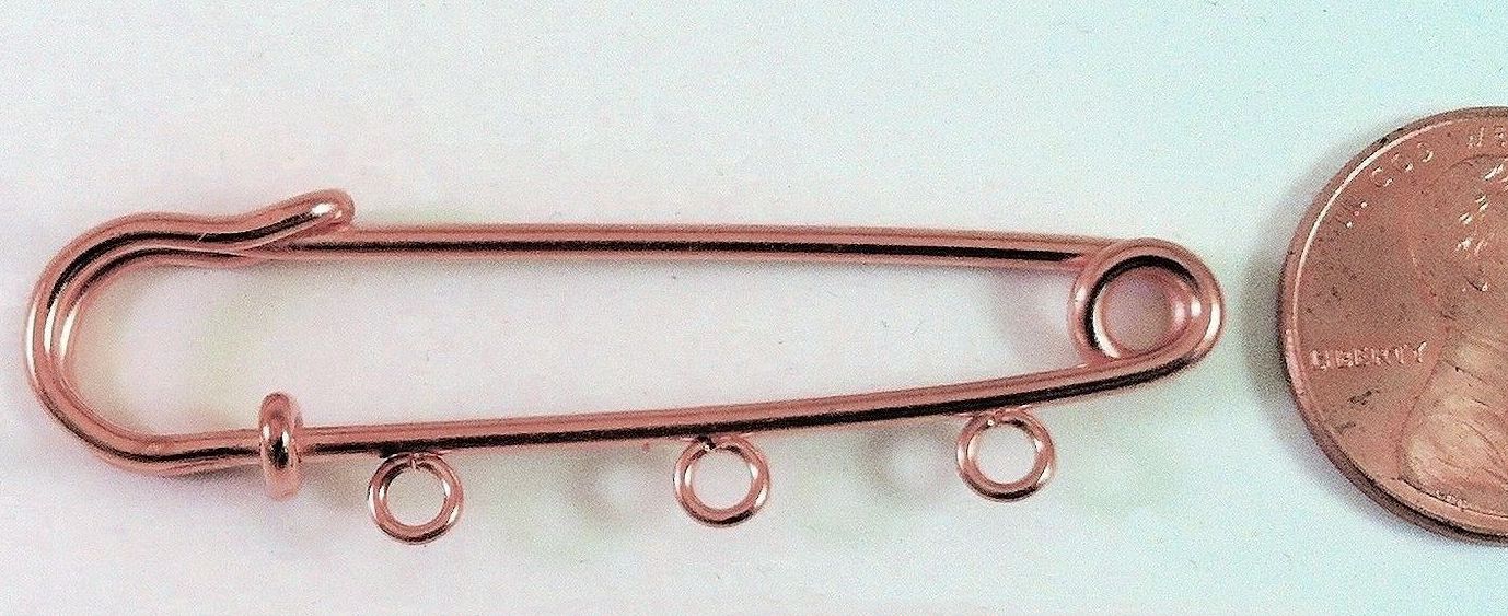 Kilt Pin, Copper Plated Brass, 2 inch, 3 Loops, Charm Holder