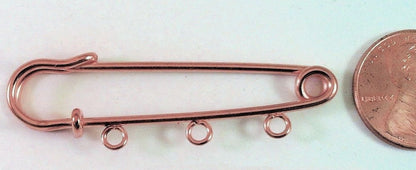 Kilt Pin, Copper Plated Brass, 2 inch, 3 Loops, Charm Holder