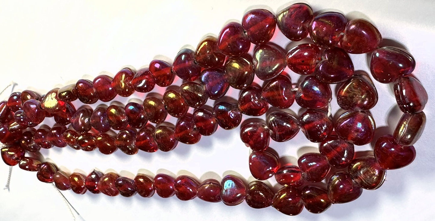 Glass Iridescent Rainbow Red Heart Beads 10x10mm — 2 Strands (approximately 80 pcs)