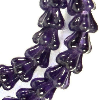 Czech Glass Transparent Tanzanite Purple Baby Bell Flower Beads 6x4mm — 50 pcs