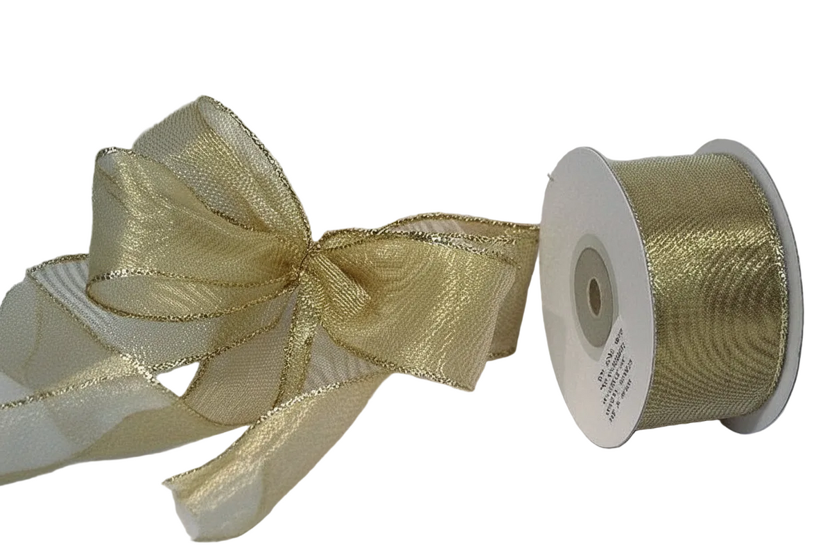 Metallic Gold Wired Ribbon 1.5" Wide — 10 Yard Spool