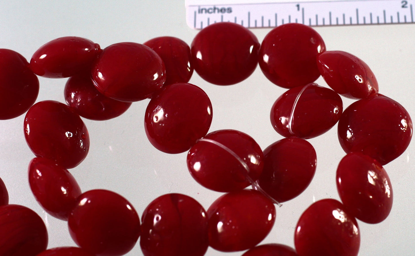 Lampwork Glass Opaque Dark Red Puffed Coin Beads 15-16mm — 1 Strand (26-28 pcs)