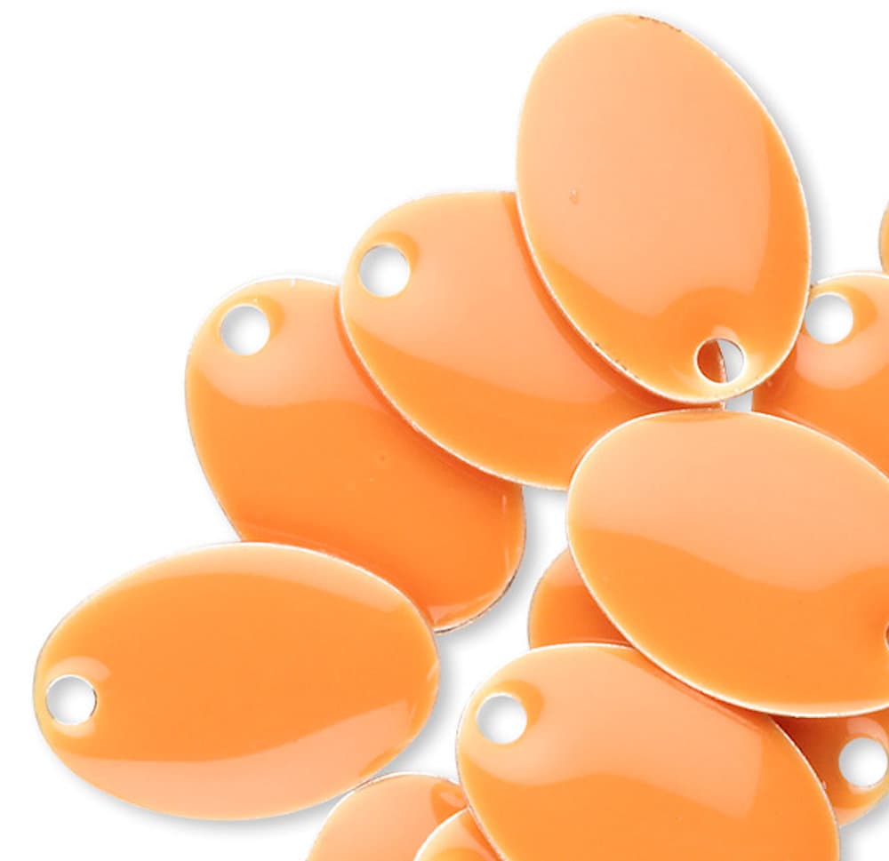 Silver Plated Brass Oval Drop Charms: Orange Epoxy Double-Sided, 14x9mm (12 pc)