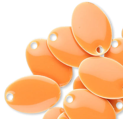 Silver Plated Brass Oval Drop Charms: Orange Epoxy Double-Sided, 14x9mm (12 pc)