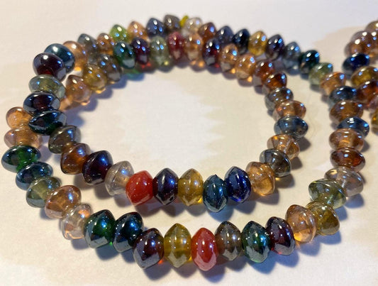 Translucent Luster Lampwork Glass Rondelle Bead Mix — 1 Strand (76-90 beads)