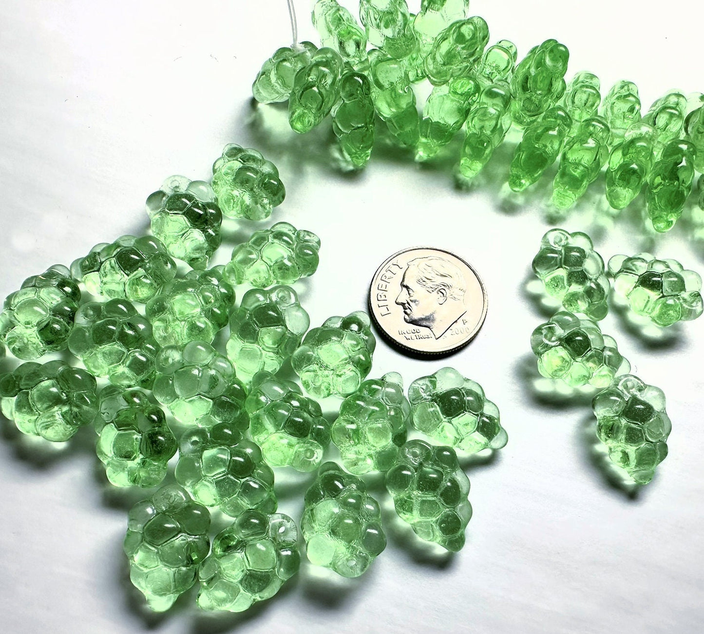 Czech Pressed Glass 3D Grape Bunch Beads 11x16mm Peridot Green — 25 pcs