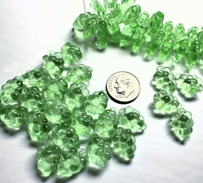 Czech Pressed Glass 3D Grape Bunch Beads 11x16mm Peridot Green — 25 pcs