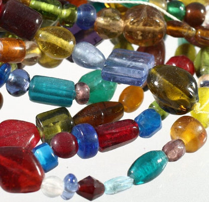 India Glass Craft Bead Mix 4–22mm Assorted Shapes & Transparent Colors — 5 Strands per Set