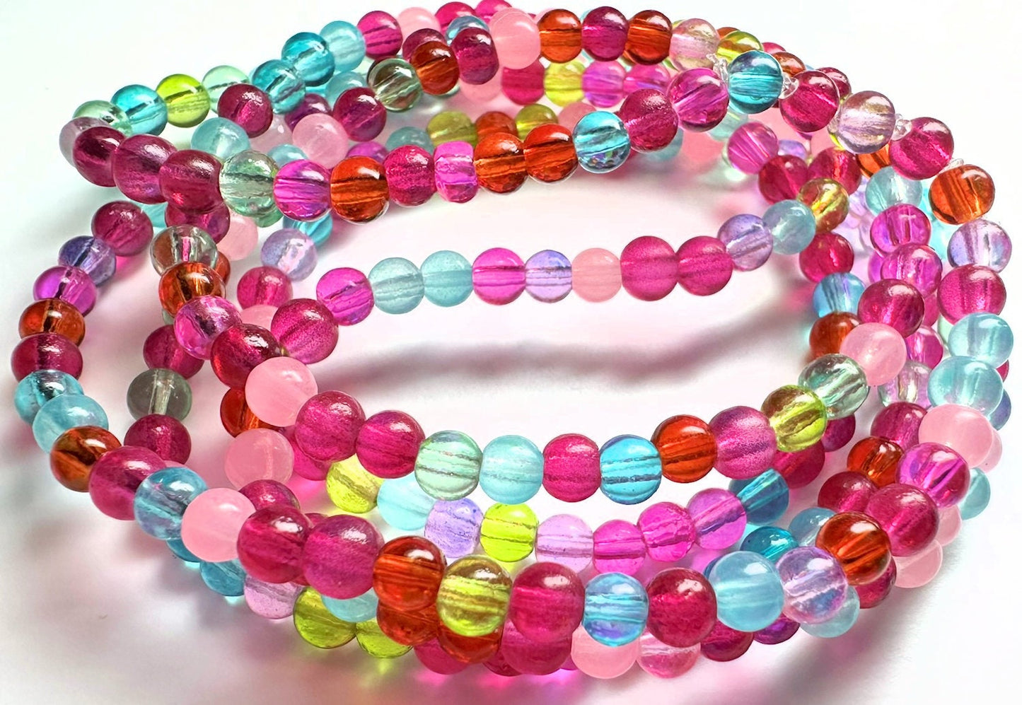 Fruit Punch Mixed Bright Glass Round Beads 4mm — 36" Strand (250 pcs)
