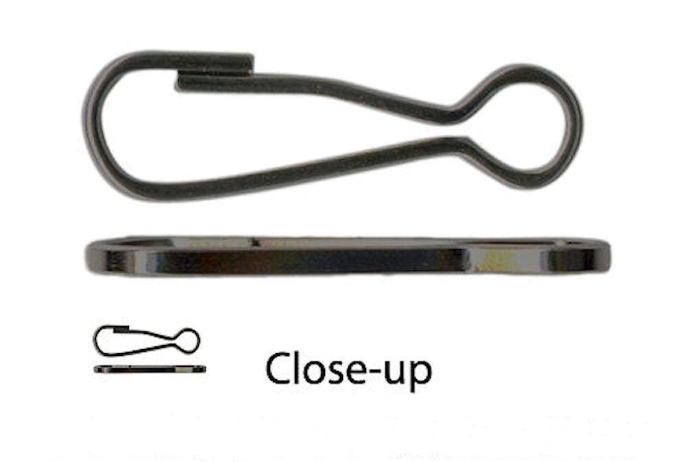 Close-up of a metal clip on a white background with 'Close-up' text.
