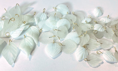 Frosted Clear & Opaque White Pressed Glass Double-Sided Leaf Charms — 54 pcs — Final Stock