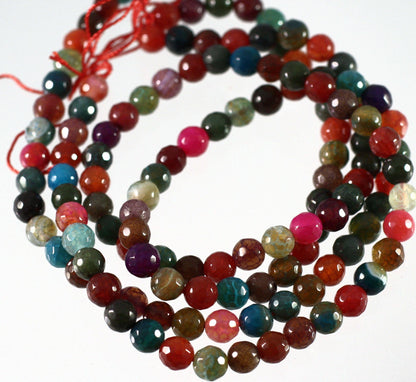 Multicolor Agate & Quartz Crystal Faceted Round Beads 6mm — 1 Strand (67 beads)