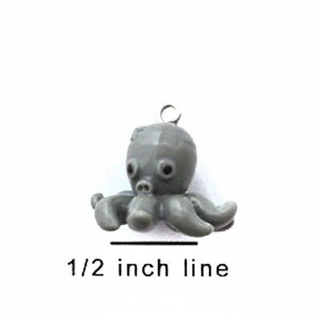 A small gray octopus-shaped charm or pendant with a metal loop at the top, shown on a white background with a black measurement line and text reading '1/2 inch line' underneath.