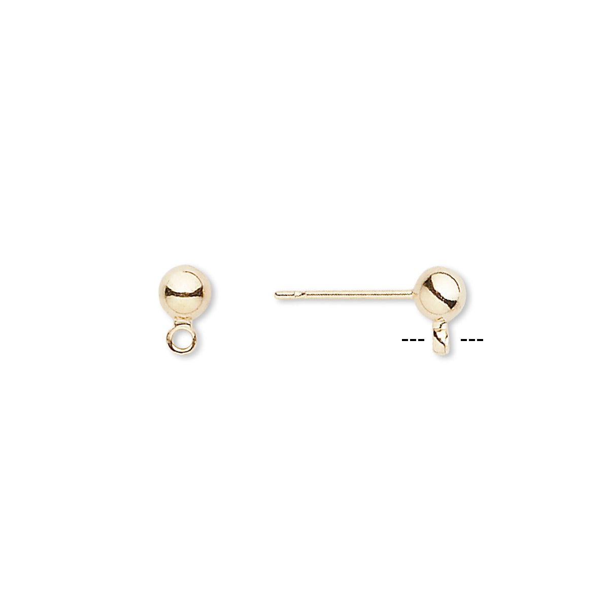 Ear Studs, Gold Plated Brass & Stainless Steel, 4mm Ball with Closed Loop