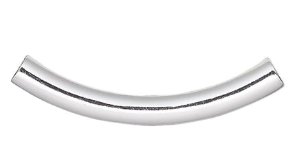 Silver Plated Brass Curved Tube Noodle Beads 26x3.2mm 2mm Hole