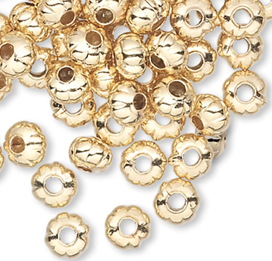 Gold Plated Brass Corrugated Rondelle Spacer Beads 3x2mm - 100 pcs