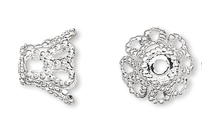 Bead Caps, Filigree Basket, Silver Plated Brass, 7x5mm, Fits 7-9mm Beads