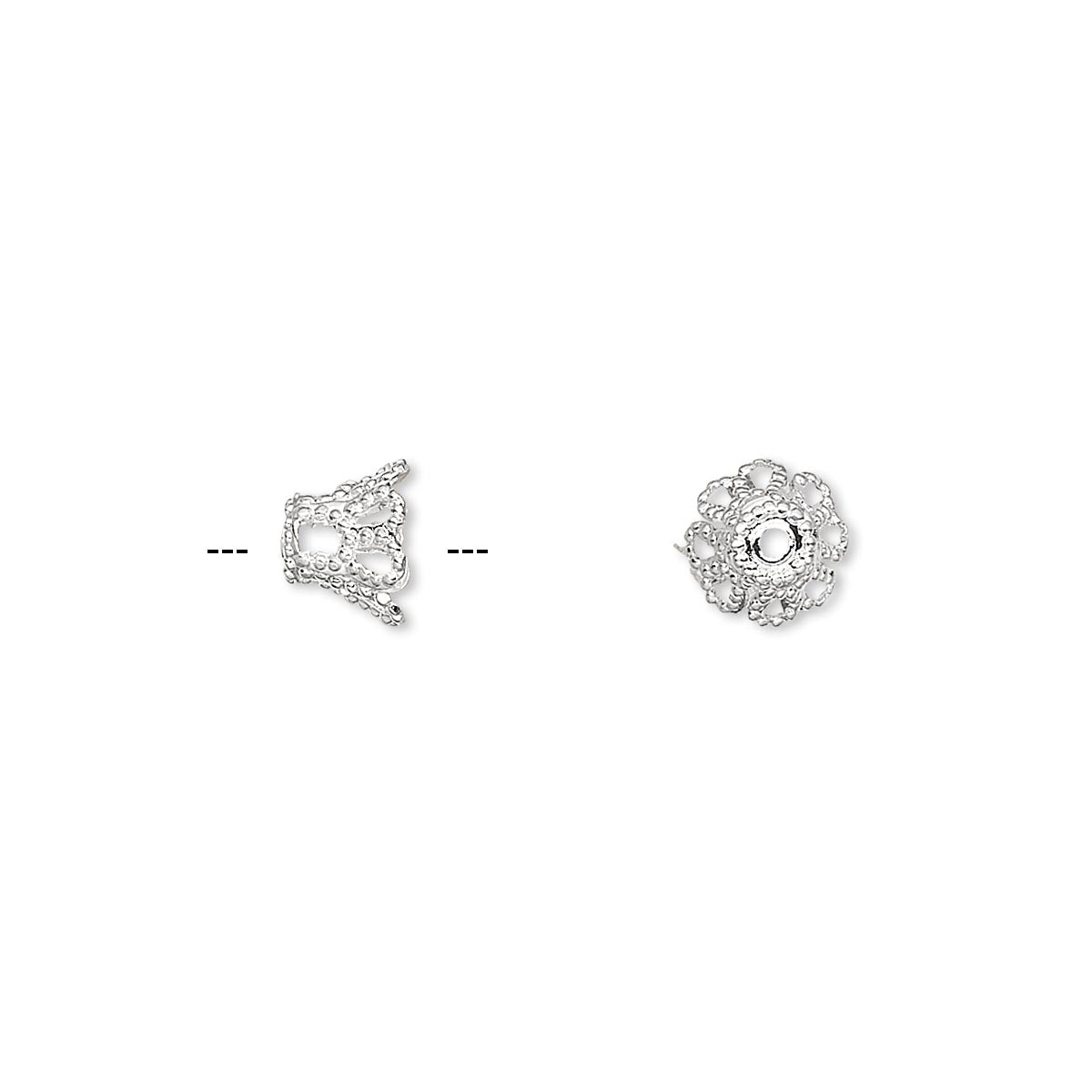Bead Caps, Filigree Basket, Silver Plated Brass, 7x5mm, Fits 7-9mm Beads