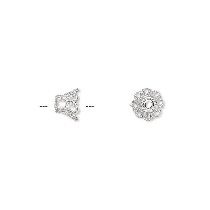 Bead Caps, Filigree Basket, Silver Plated Brass, 7x5mm, Fits 7-9mm Beads