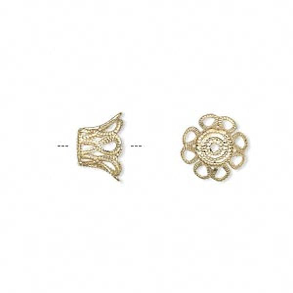 Gold Plated Brass Filigree Basket Bead Caps, 9x6mm, 100 pcs