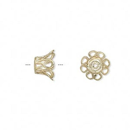 Gold Plated Brass Filigree Basket Bead Caps, 9x6mm, 100 pcs