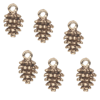 Antiqued Gold Pewter 3D Pine Cone Charms, 10.5x9mm - 6 pcs