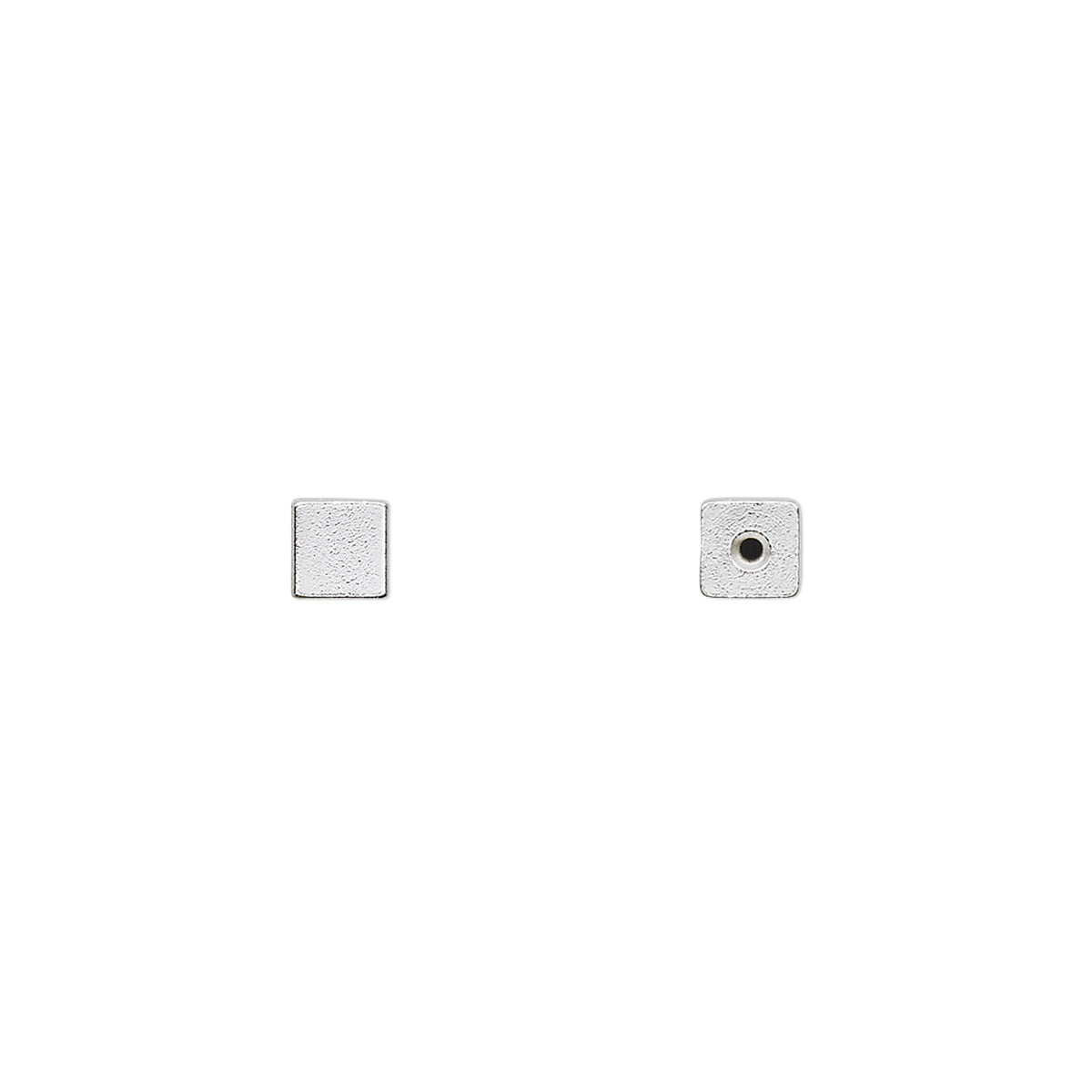 Silver Plated Brass Cube Memory Wire End Beads, 4x4mm, 12 pcs