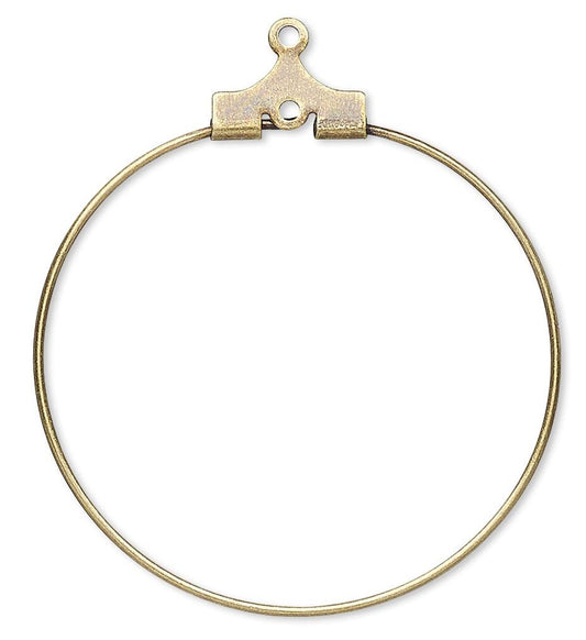 Antiqued Gold Plated Brass Round Beading Hoop Earrings 30mm