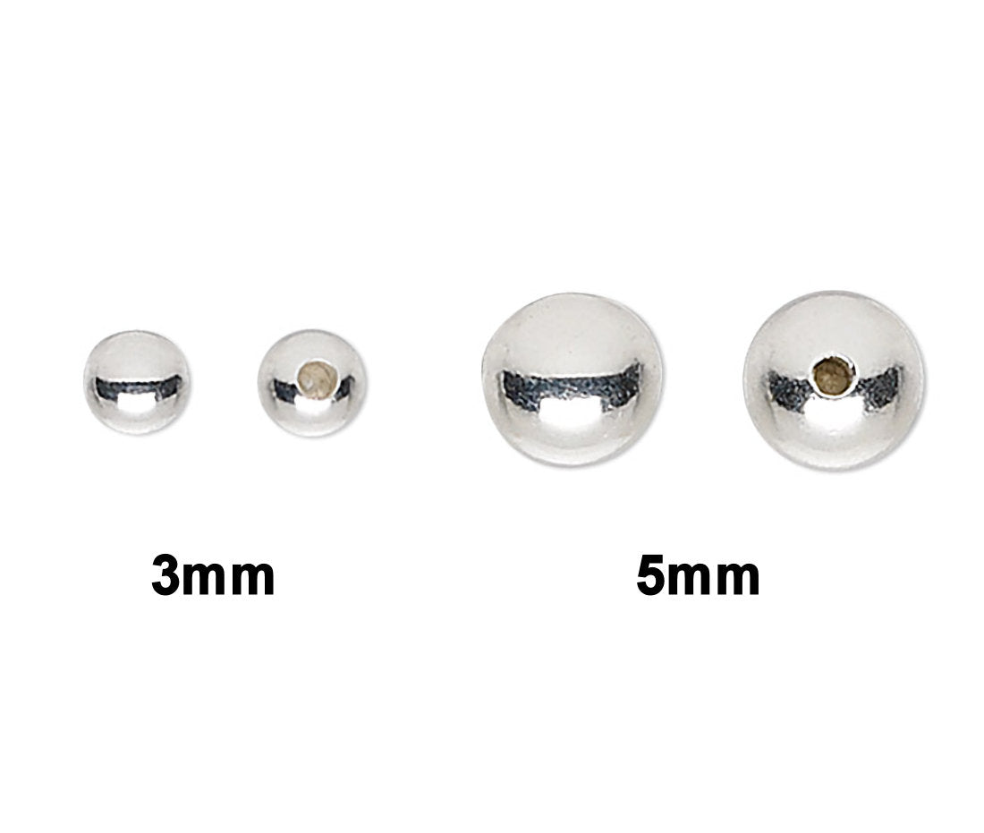Three metallic spherical objects with sizes labeled 3mm, 5mm, on a white background.