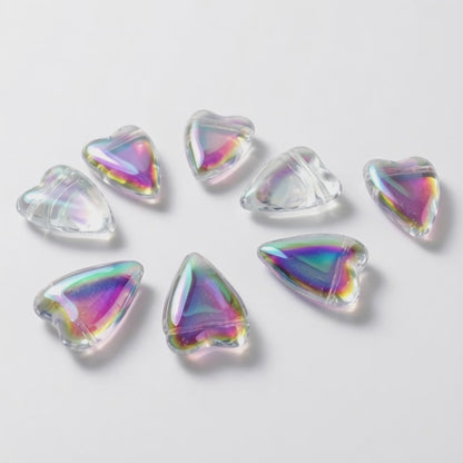Czech Pressed Glass Crystal AB Heart Beads, 17x12mm, 12 pcs