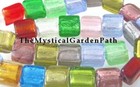 Lampwork Foil-Lined Glass Square Beads, Assorted, 12x12mm, 10 or 30 pcs
