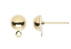 Gold Plated Brass Half Ball Ear Stud Posts 6mm Closed Loop