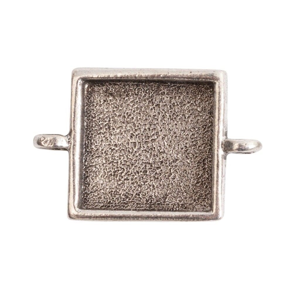 Nunn Design Antiqued Silver Pewter Square Link Bezel Pendant, 16mm, 1 pc