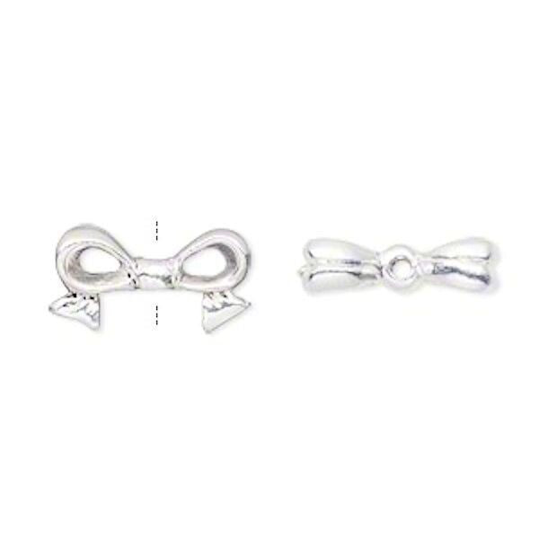Silver Plated Pewter 3D Bow Topper Beads 16x9mm Fits 8mm Cube (4 pc)