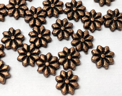 50 Antiqued Copper Plated Pewter 9x9mm Flower Beads with 1mm Hole