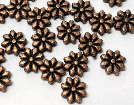 50 Antiqued Copper Plated Pewter 9x9mm Flower Beads with 1mm Hole