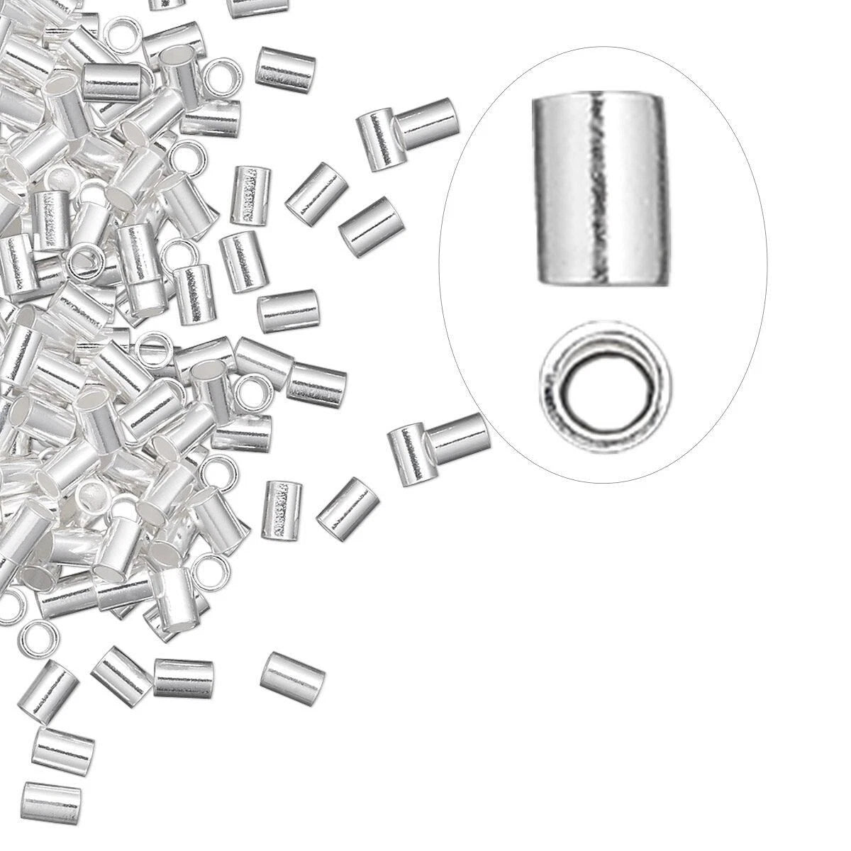 Sterling Silver Seamless Cut Tube Crimp Beads, 3x2mm