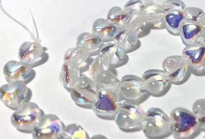 Czech Clear AB Pressed Glass Heart Beads, 6mm, 50 pcs