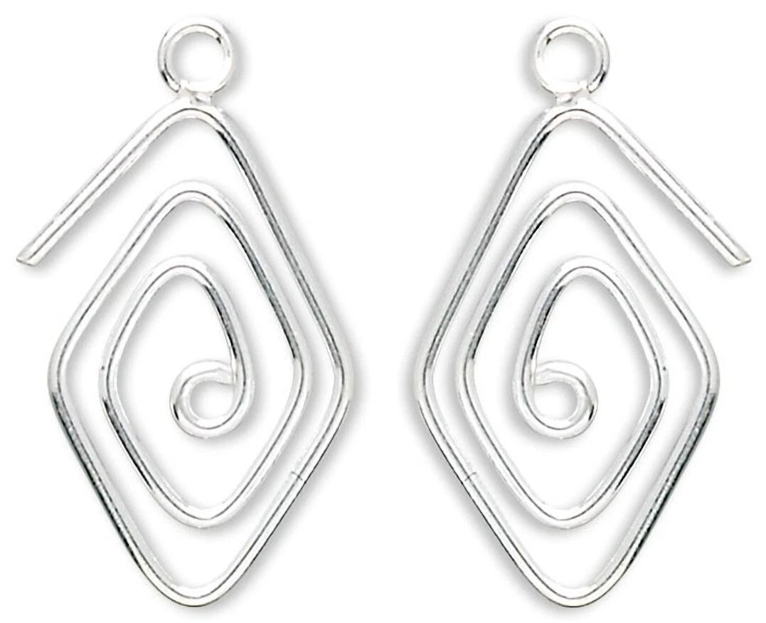 Sterling Silver Double-Sided Diamond Spiral Earring Charms: 16x12mm (2 pc)