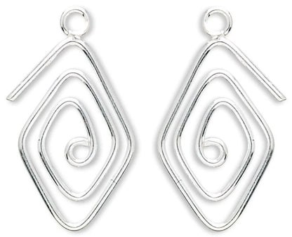 Sterling Silver Double-Sided Diamond Spiral Earring Charms: 16x12mm (2 pc)