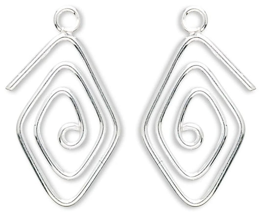 Sterling Silver Double-Sided Diamond Spiral Earring Charms: 16x12mm (2 pc)