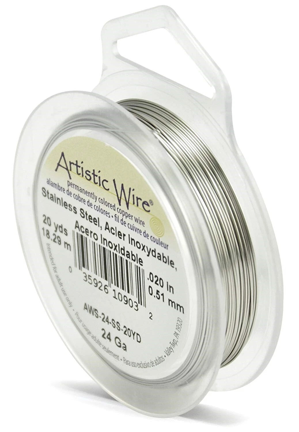 Artistic Wire Stainless Steel Round Wire, 24 Gauge (0.51mm), 20 Yards