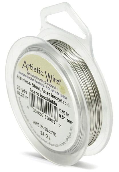 Artistic Wire Stainless Steel Round Wire, 24 Gauge (0.51mm), 20 Yards