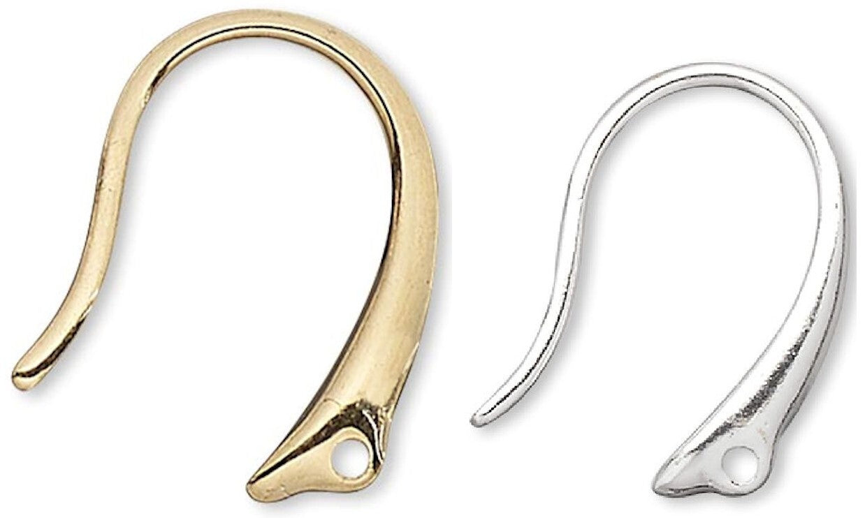 Plated Brass Fancy Fishhook Ear Wires 14mm Closed Loop - 10 pcs