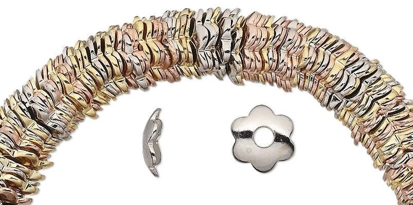 Flower Bead Caps, Three-Tone Steel, 7x2mm, approx. 300 pcs