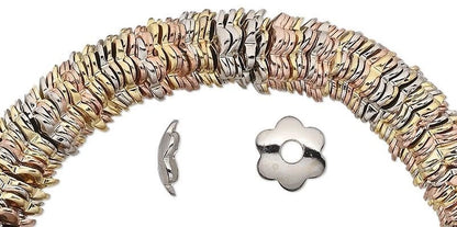 Flower Bead Caps, Three-Tone Steel, 7x2mm, approx. 300 pcs